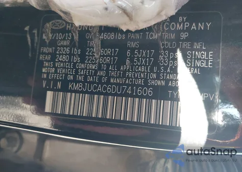 2013 Hyundai Tucson Gls из США, поврежденный, VIN KM8JUCAC6DU741606